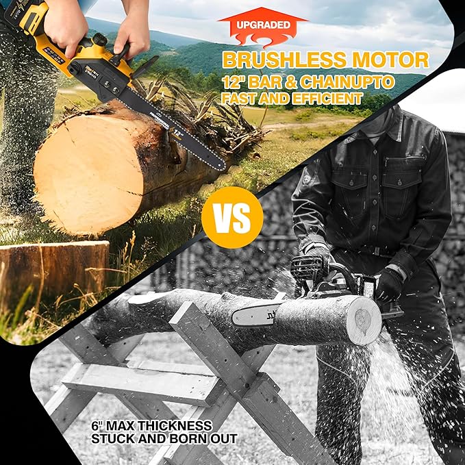 12" Electric Chainsaw Cordless, 20V Battery Powered Cordless Chain Saw, Chainsaw with 2 x 4.0Ah Lithium ion Battery and Charger for Wood Cutting, Tree Trimming and Branch Pruning