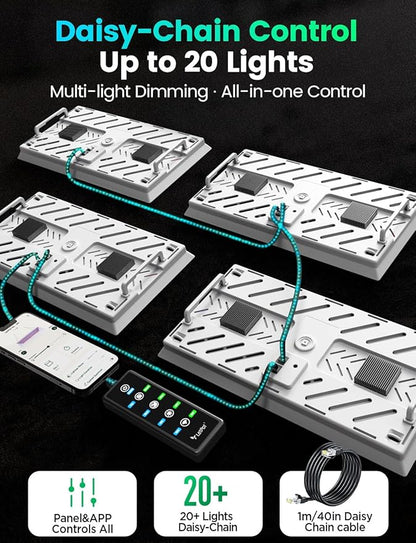 LETPOT 100 Watt (Max 120W Output) Grow Lights for Indoor Plants Full Spectrum, Smart APP, 8-Level Adjustable Light, Hanging & Standing, 270° Foldable, 360° Rotation, 2x3,3x4,18000 Lumens, High ppfd