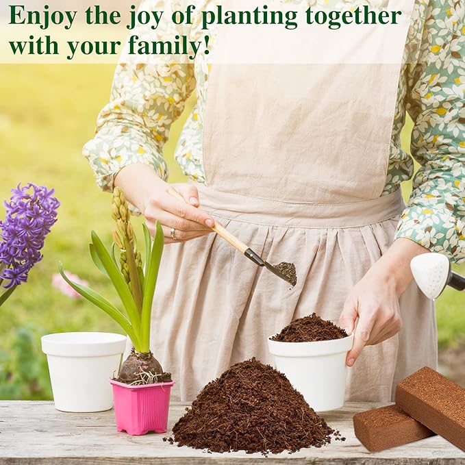 ZeeDix 5 Pack Coconut Coir Bricks, 100% Organic Compressed Coco Coir Brick Seed Starter Potting Soil for Plants, Premium Coconut Fiber Substrate with Low EC & pH Balance for Gardening Flower Herbs