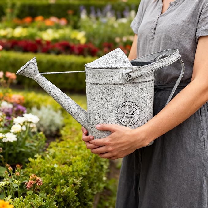 Vintage Galvanized Metal Watering Can - Rustic Farmhouse Design Watering Pot, Garden Decorative Planter for Home Patio Outdoor Wedding Party Decor