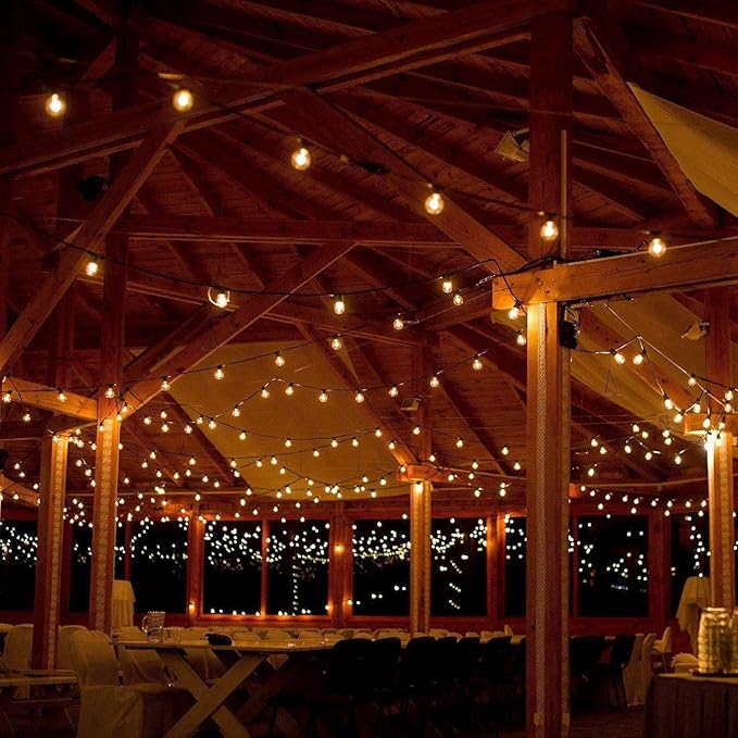 Hometown Evolution, Inc. 50 Foot G50 Patio Globe String Lights with 2 Inch Clear Bulbs for Outdoor String Lighting and White Wire +1 Free Spare