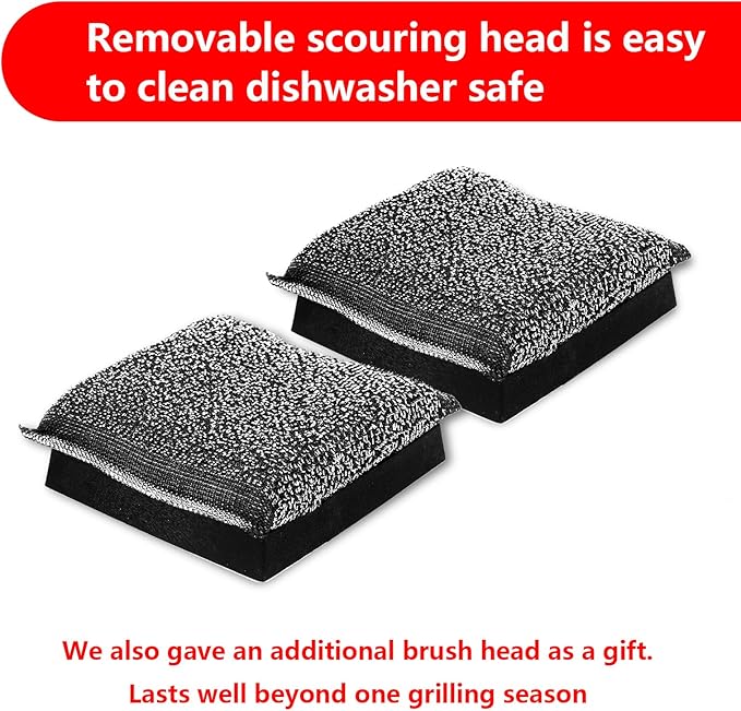 XUDKAKAIXIN Grill Brush Bristle Free,with 1 Replacement Head,Unique Steel Fibers Pad [Safe & Efficient] Perfect for Cast Iron/Stainless-Steel Grates-,Grill Cleaner for Outdoor Gril,Gifts for Men/Dad