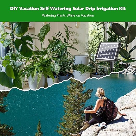 49FT Solar Drip Irrigation System, Auto Watering Kit for 15 Pots, Solar-Powered Plant Watering, 25 Timer Modes, 900ml/min Flow Indoor/Outdoor Garden, Balcony & Patio Irrigation System
