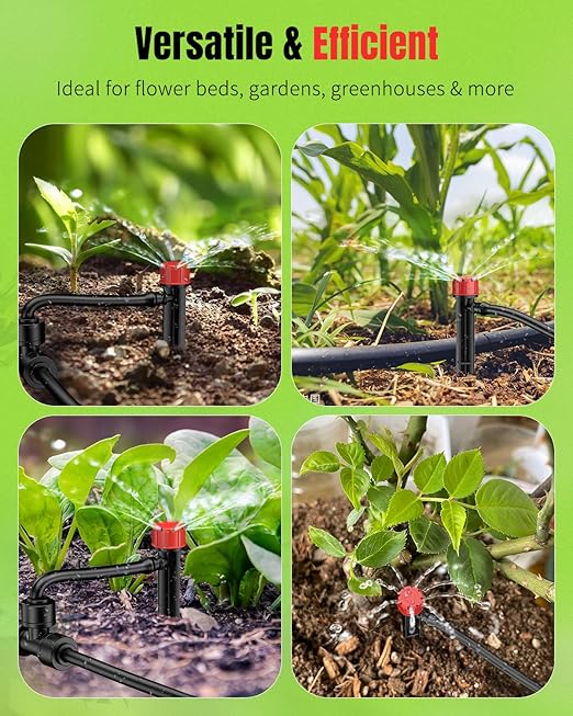 Pawfly 60 Pcs Drip Irrigation Emitters, Garden Drippers for Plants Watering System, Sprinkler Heads with Adjustable 360 Degree Water Flow, Drip Emitters for 1/4" Drip Irrigation Tubing