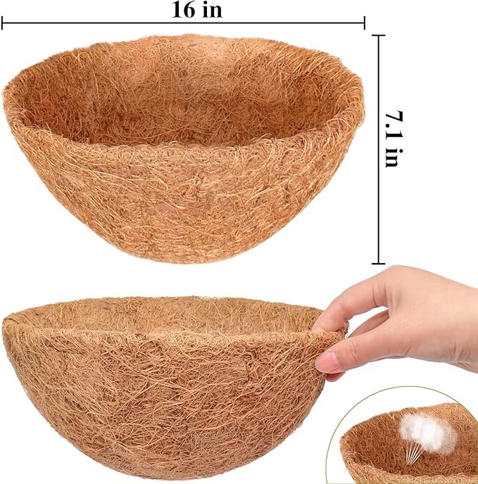 Halatool 2PCS 16 Inch Coconut Liners - 100% Natural Coco Fiber Round Liners for Planters, Hanging Basket, Flowers, Vegetables