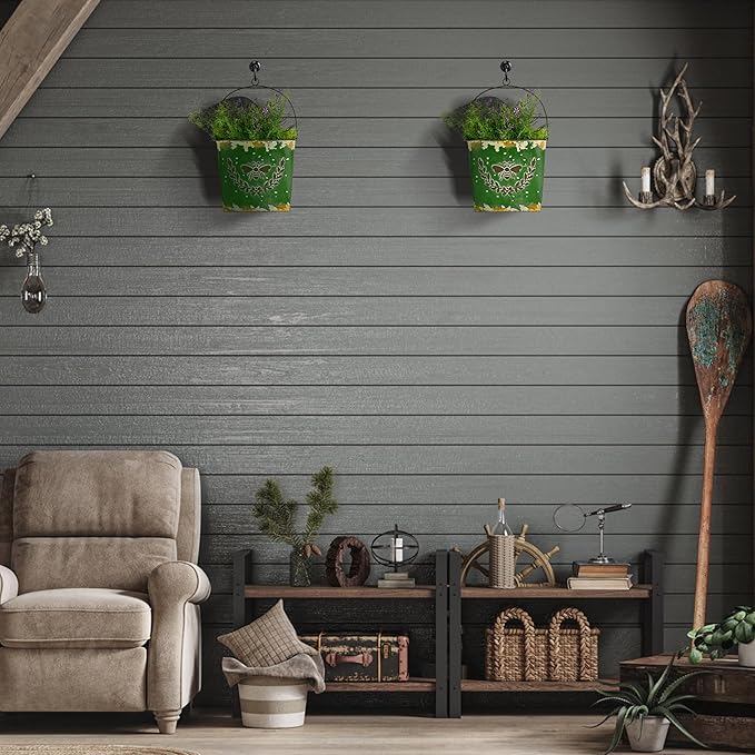 CVHOMEDECO. Farmhouse Wall Mount Metal Flower Pots Rustic Galvanized Bee Flower Holder Wall Hanging Pocket Planter for Indoor, Outdoor and Wall Decor, Set of 2 (Green)