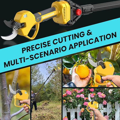 Electric Pruning Shears Cordless 2.0 Inches & Electric Pole Pruner 2-IN-1 with 8ft Pole Reach To 14ft, 2 * 2Ah Battery Pruning Shears, Cordless Pole Pruner Garden Tool for Tree Trimming Branch Cutter