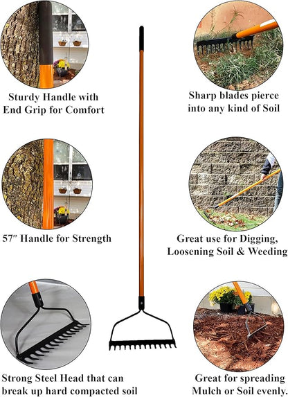 Ashman Bow Rake (1 Pack) – Heavy Duty Rake to Gather Fallen Leaves, Equipped with Rubber Grip Handle for a Strong Hold When Working – Rust Resistant.