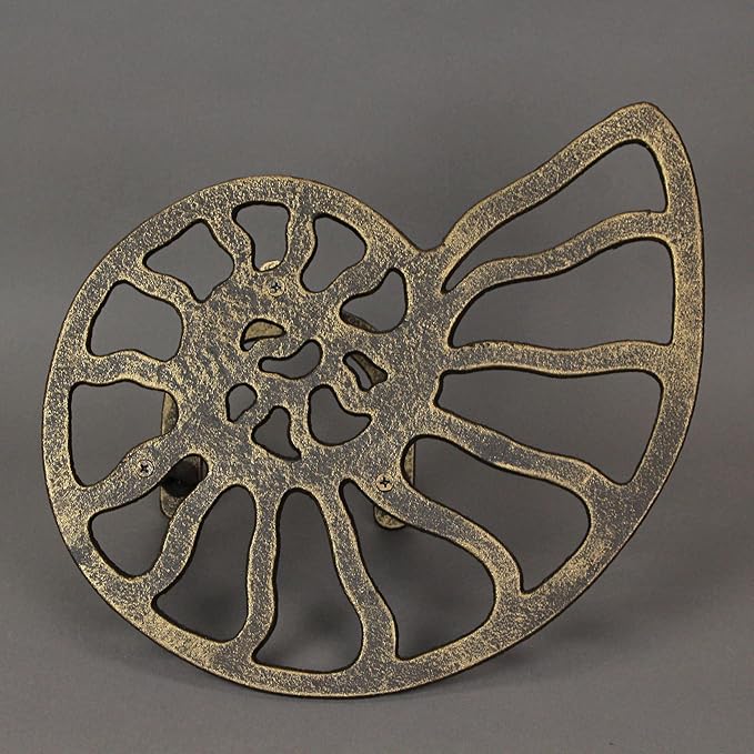 12-Inch Bronze Finish Cast Iron Nautilus Seashell Decorative Hose Holder: Wall-Mounted Outdoor Nautical Décor for Stylish and Functional Garden Organization