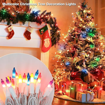 Vigdur 2 Packs 13ft 50 Multi-Color Christmas Lights on White Wire Cord, UL Approved Connectable Outdoor String Lights for Xmas Patio Home Party Garden Decor(Multicolor)