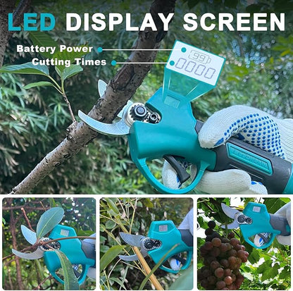 Electric Pruning Shears, Cordless Garden Shears, Branch Pruners with LCD Display, Cutting Diameter 1.2 Inch, Comes with 2 2.0Ah Batteries, Charger and Replacement Blade Set for Gardening Tree Pruning