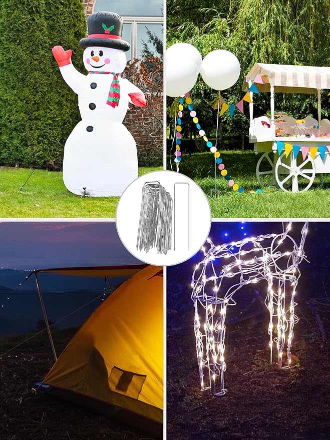 GROWNEER 4 Inch 100 Pack Landscape Staples Heavy Duty 11 Gauge Galvanized Steel Garden Stakes Staples Securing Pegs for Securing Weed Fabric Landscape Fabric Netting Ground Sheets and Fleece