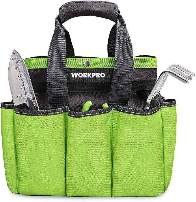 WORKPRO Garden Tool Bag, 8 Pockets Gardening Bag, Heavy Duty Oxford Garden Tote Caddy (Tools NOT Included), 12" x 12" x 6"