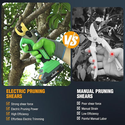 WORKPROX Electric Pruning Shears, 1.26" Cutting Diameter, Brushless Motor, SK5 Titanium-Coated Blades, 2Ah Battery Pruning Shears with LCD Display