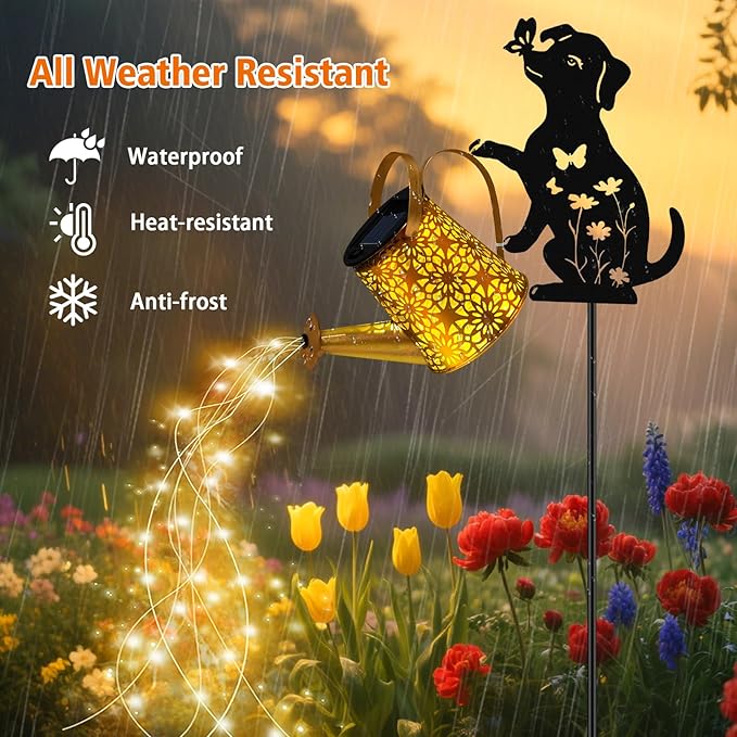 Solar Watering Can Lights, Dog Hanging Lantern Solar Lights Outdoor, Dog Lover Gifts for Mom Women Birthday Mother's Day Christmas, Waterproof Garden Decor Outside Patio Yard Pathway Backyard
