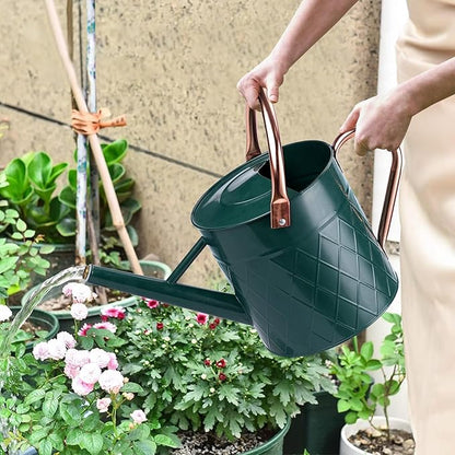 1.75 Gallon Outdoor Metal Watering Can for Garden Plants, Vintage Zinc Watering Can with Removable Spray Spout, Ideal for Outdoor Use (Green)