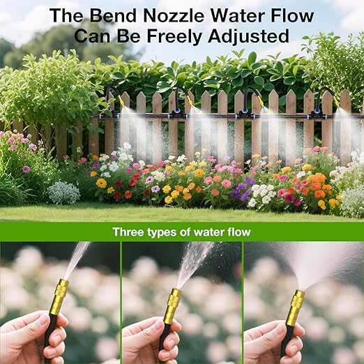 Mixc 2025-Upgrade Drip Irrigation System, No 1/4 Pipe, only 12pcs Adjustable Copper Nobbles and Quick Connectors