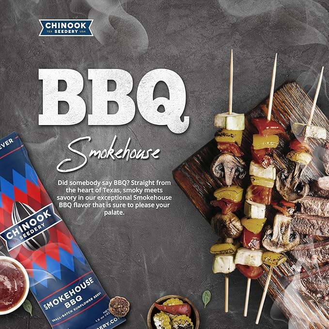 Chinook Seedery Low Sodium Sunflower Seeds – Smokehouse BBQ Flavor, Pack of 36, 1.5oz – Sunflower Seeds to Eat – Keto, Jumbo, Roasted, Baseball Snacks