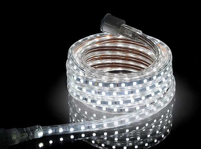 CBConcept UL Listed, 30 Feet, Super Bright 8100 Lumen, 6000K Pure White, Dimmable, 110-120V AC Flexible Flat LED Strip Rope Light, Commercial Grade, Indoor Outdoor use, Ready to plug n shine