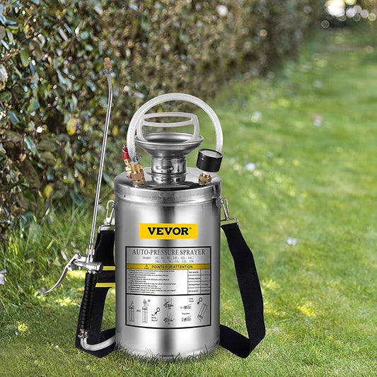 Happybuy 1.5 Gallon Stainless Steel Sprayer, 16" Wand&3.3FT Reinforced Hose, Hand Pump Sprayer with Pressure Gauge, Safety Valve&Adjustable Nozzle, Weed Sprayers for Lawn, Gardening & Sanitizing