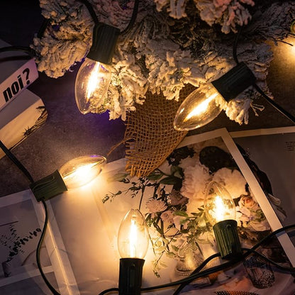 Brightown 50FT C7 Clear LED Christmas String Lights Outdoor, Connectable with 50+2 Bulbs(2 Spare) 0.6W Bulbs, Vintage Hanging Lights for Xmas Holiday Party, Patio, Roofline House Decor