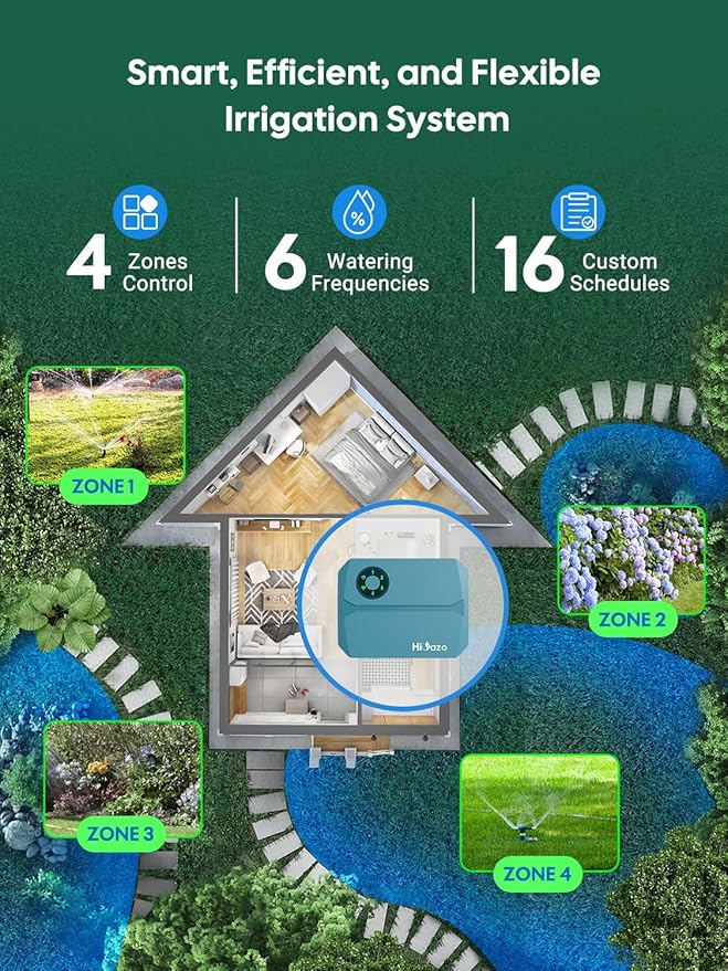 Smart Sprinklers Controller WiFi, Irrigation Controller Easy Use App Enabled, 4 Zone + 16 Plans, Save Water Auto Skip Rain, Freeze & Wind, 10 Minutes Install (Light Blue)
