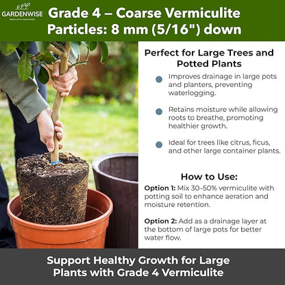 Organic Coarse Vermiculite for Indoor Gardening Plants and Mushrooms – Enhances Soil Aeration, Seed Germination, Rooting Cuttings – Small Packages and Bulk (Vermiculite Grade 4 – Coarse, 5 qt)