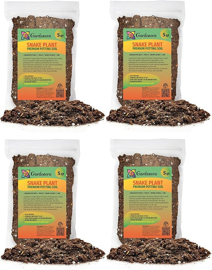 GARDENERA Premium Snake Plant Potting Soil Mix - 20 Quart - Green Sansevieria Trifascatia Zeylanica Plants, Plant or Re-Pot Your Snake Plant (4 Bags of 5 Quart)