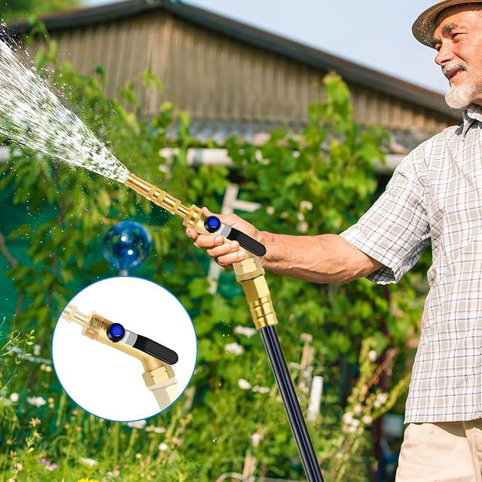 135° Full Flow Heavy Duty Brass Garden Hose Shutoff Valve with 304 Stainless Steel Extended Handle, 3/4-Inch Leak-Free Elbow Connector for Outdoor Faucets, RV Spigots, and Hose Extenders