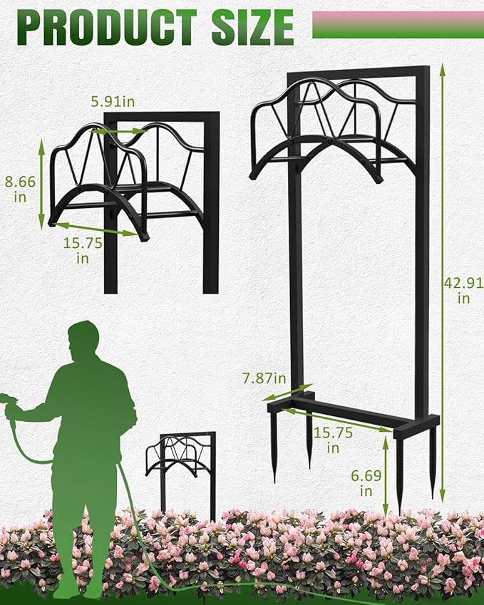 Breeze Touch Garden Hose Holder Freestanding, 4 Spikes Heavy Duty Outdoor Hose Stand, Metal Rack for Yard, Durable Water Hose Storage for outside, Compact Organizer for Garden Use