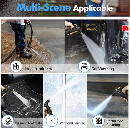 SPECILITE 3/4" Hot/Cold Garden Hose 100 ft with Industrial High Pressure Nozzle, Flexible & Lightweight, 600psi Burst Rubber Water hose -50℉-158℉ With 3/4" Brass Fittings for Yard, Black