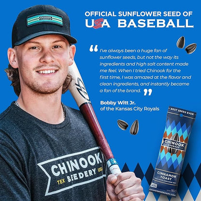 Chinook Seedery Low Sodium Sunflower Seeds – Cinnamon Toast Flavor, Pack of 36, 1.5oz – Sunflower Seeds to Eat – Keto, Jumbo, Roasted, Baseball Snacks