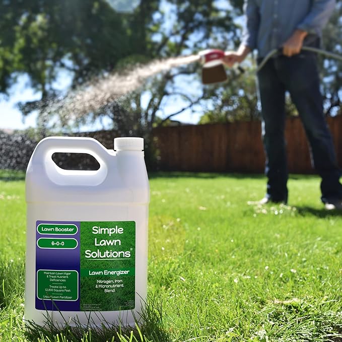 Commercial Grade Lawn Energizer - Grass Fertilizer Booster with Nitrogen, Iron, Micronutrients - Liquid Turf Spray Concentrated Fertilizer- Any Grass Type - Simple Lawn Solutions (1 Gallon)