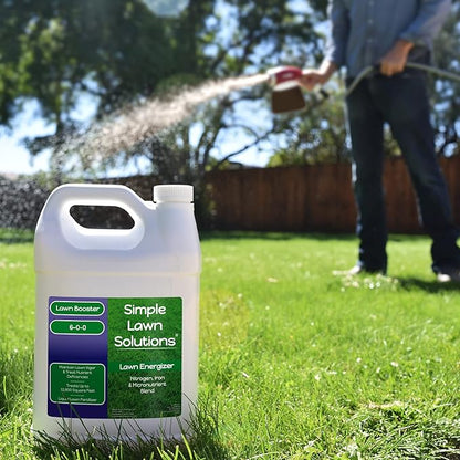 Commercial Grade Lawn Energizer - Grass Fertilizer Booster with Nitrogen, Iron, Micronutrients - Liquid Turf Spray Concentrated Fertilizer- Any Grass Type - Simple Lawn Solutions (1 Gallon)