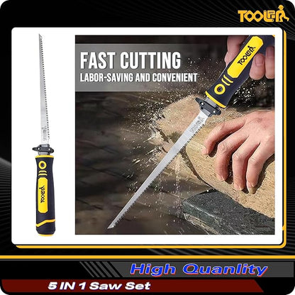 5-In-1 Multi Blades Hand Saw, 6 Inch(11T/16T) Double Edges Japanese Pull, DrywallSaw, HackSaw, Jab Saw, for Woodworking, Hard/Soft woods cutting, Metal, Blade Quick Change Mechanism.