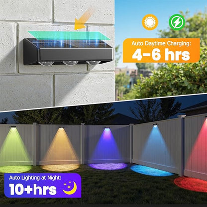 NIORSUN Solar Fence Lights,12 Pack Solars Deck Light,RGB Color,Outdoor Bulb Waterproof Led IP65,Outdoor Fence Light,Power Patio Lamp with Lenses for Outside/Backyard/Railing/Yard(Black)