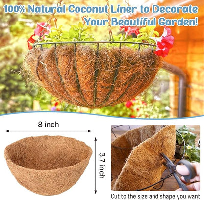 Legigo 3 Pack 8 Inch Hanging Basket Coco Liners Replacement, 100% Natural Round Coconut Coco Fiber Planter Basket Liners for Hanging Basket Flowers/Vegetables