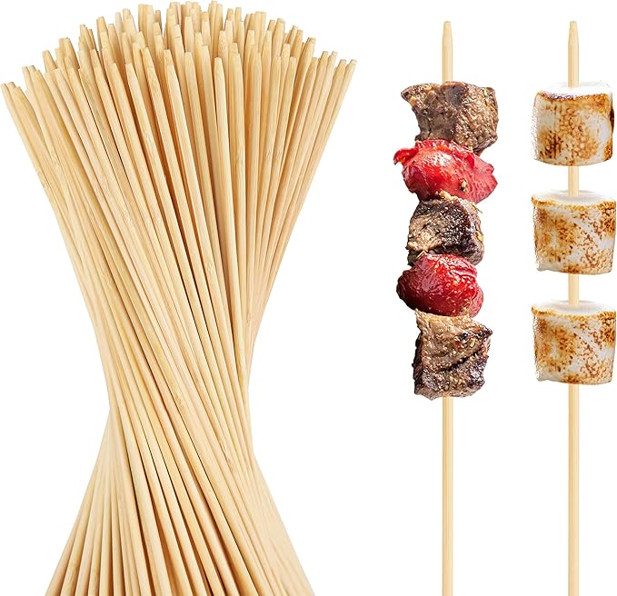 Natural Bamboo Smores Sticks 17.5", 40 PCS Marshmallow Roasting Skewers, Extra Long 5MM Thick Heavy Duty Wooden S'more Sticks for Grilling, Camping Fire, Caramel Candy Apple, Hot Dog