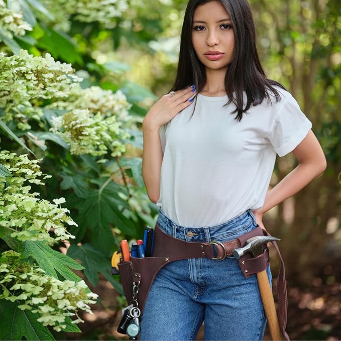 Leather Garden Tool Belt for Women- Utility Belt, Gardener Gifts, Florist Belt Holster, Gardening Belt, Small Tool Belt - Gift Box Included with Hammer Holder