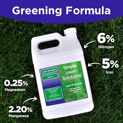 Commercial Grade Lawn Energizer - Grass Fertilizer Booster with Nitrogen, Iron, Micronutrients - Liquid Turf Spray Concentrated Fertilizer- Any Grass Type - Simple Lawn Solutions (1 Gallon)