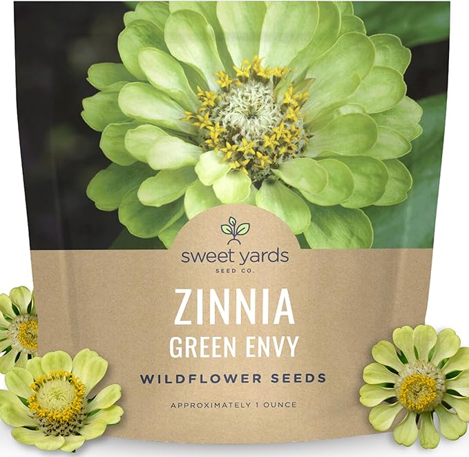 Zinnia Green Envy - Large 1 Ounce Packet - 4,000 Flower Seeds for Planting - Zinnia elegans