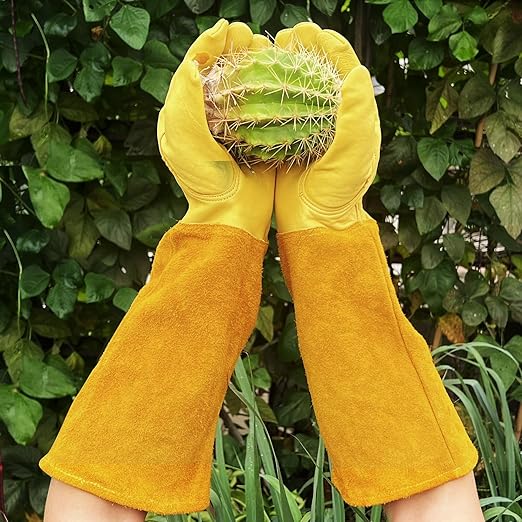 Thorn Proof Gardening Gloves, 100% Cowhide Comfortable Breathable for Rose Pruning, Cactus Handling and Gardening