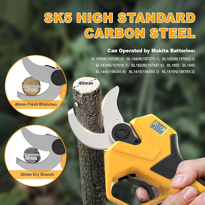 Electric Pruning Shears for Gardening, Battery Pruning Shears Max 2.4” Opening Diameter, Electric Pruner with LCD Display & 2 x 2000mAh Batteries for Branch, Fruit Plucking and Tree Trimming