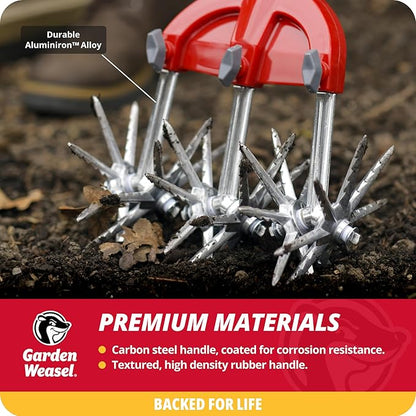 Garden Weasel Rotary Cultivator & Hand Tiller - 2-in-1 | Aerate, Weed, Cultivate, Plant, Reseed | Lawn Reseeding Garden Tool, Garden Soil Loosener | 91206