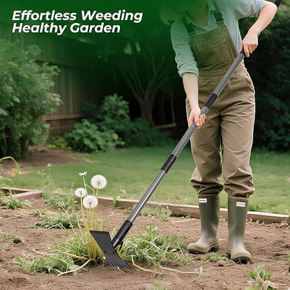Walensee Weed Puller Tool with Long Handle, 64inch Manual Weeder Remover Tool, 7-Tines Weed Rake and 2-in-1 Hoe Garden Tool for Gardening, Uprooting Weeding Pull for Yard, Lawn, Patio and Garden