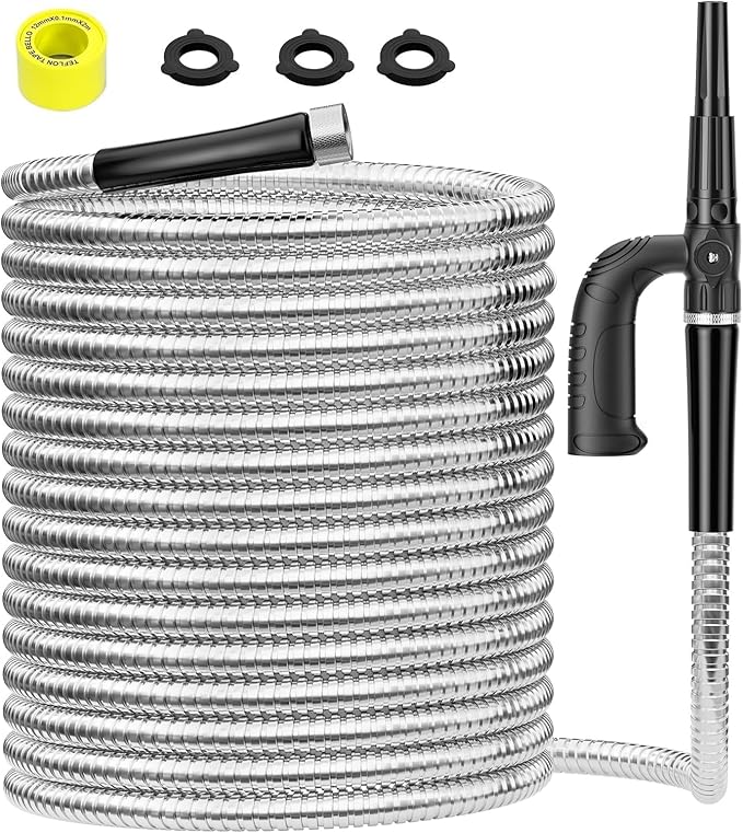 SPECILITE Metal Garden Hose 50ft Heavy Duty 304 Stainless Steel Water Pipe for Yard, Outdoor, RV - Durable, Tough & Flexible, Kink & Tangle Free, Pet-proof, Puncture Resistant with Independent Grip