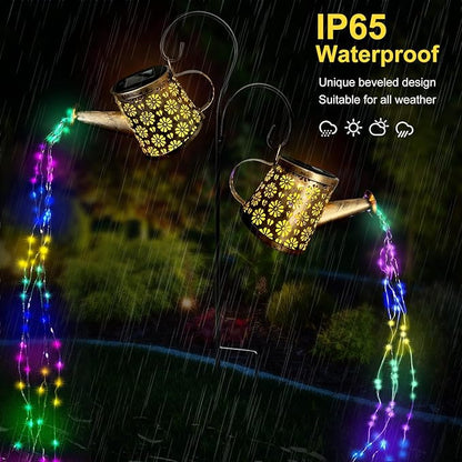 Solar Watering Can Lights Outdoor, IP65 Waterproof Garden Decor Solar Garden Light 8 Multi-Color Changing Modes One Pole Two Lights Outdoor Decorations for Yard, Lawn, Patio
