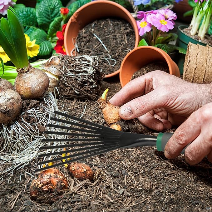 2 Pcs Gardening Hand Rake Stainless Steel Hand Tiller Small Garden Rake for Gardening Short Handle with Handle Garden Tools for Cultivating Loosening Soil Spreading