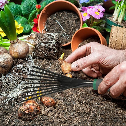 2 Pcs Gardening Hand Rake Stainless Steel Hand Tiller Small Garden Rake for Gardening Short Handle with Handle Garden Tools for Cultivating Loosening Soil Spreading