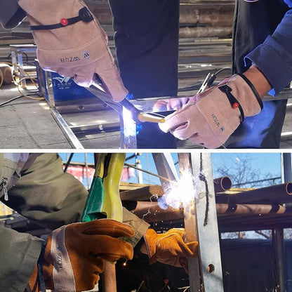 Leather Work Gloves for Men or Women. Small Glove for Gardening, Tig/Mig Welding, Construction, Chainsaw, Farm, Ranch, etc. Cowhide, Cotton Lined, Utility, Firm Grip, Durable. Coffee-grey S